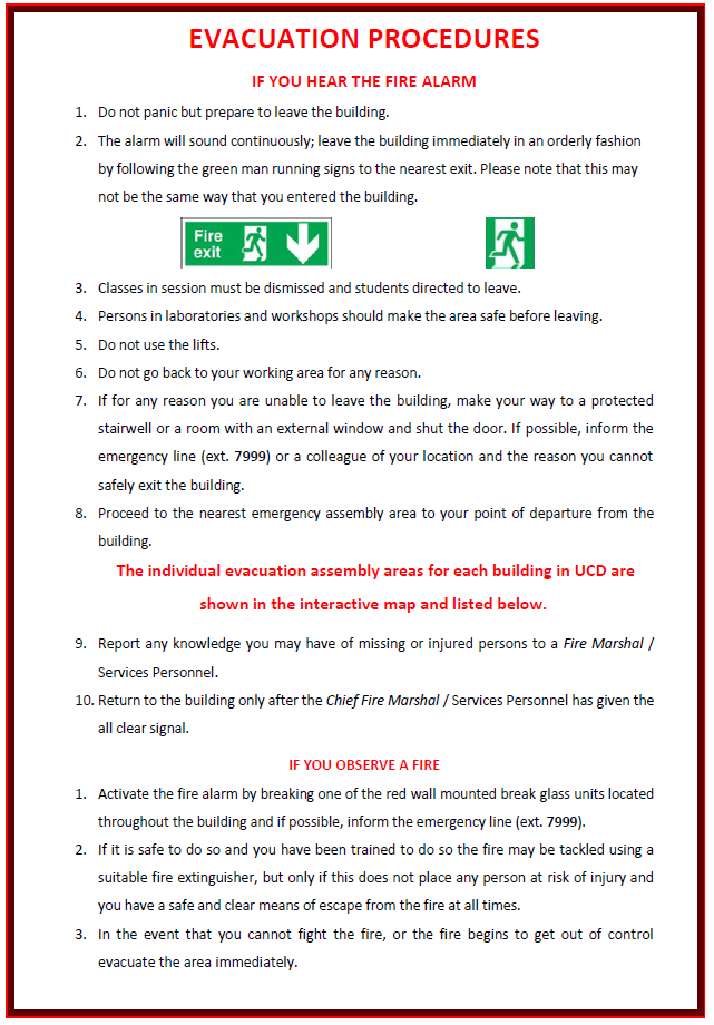 UCD Evacuation Procedures Poster